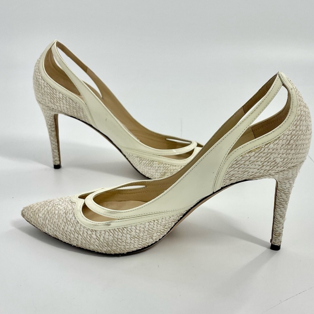 JIMMY CHOO Hickory Tweed Patent Leather Old Money Point-toe Pumps Heels Size 39 - Picture 6 of 16